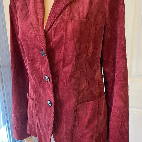 Talbots Woman 10 Fine Wale Corduroy Blazer Jacket Burgundy Red Academia Preppy - Picture 5 of 10